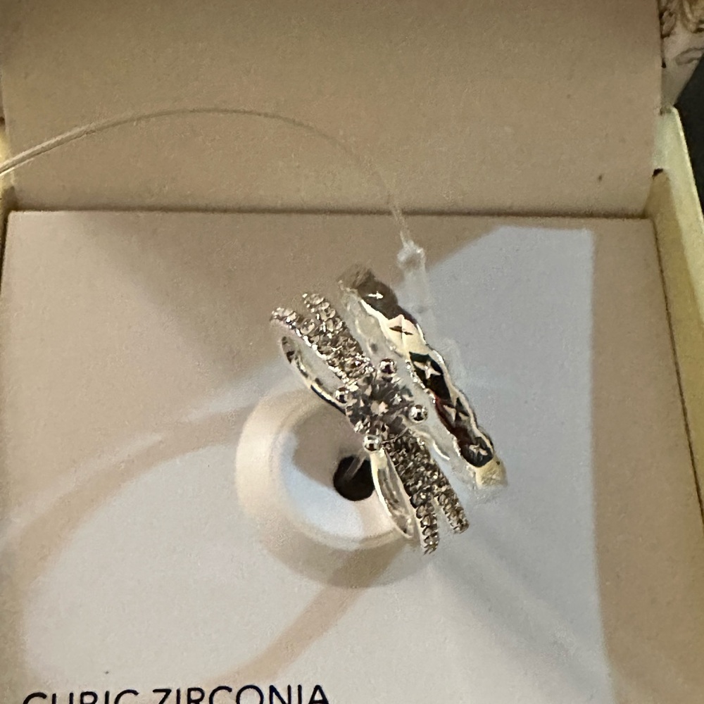 Silver-Tone Stone & Crystal Triple Row Statement Ring